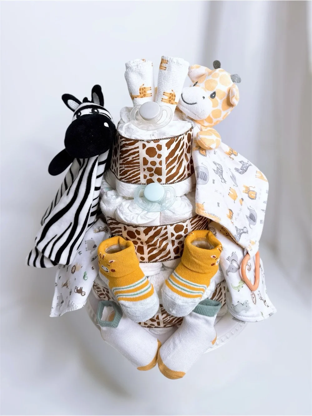 Twins Safari Diaper Cake, Giraffe and Zebra Diaper Cake, Shower Gift